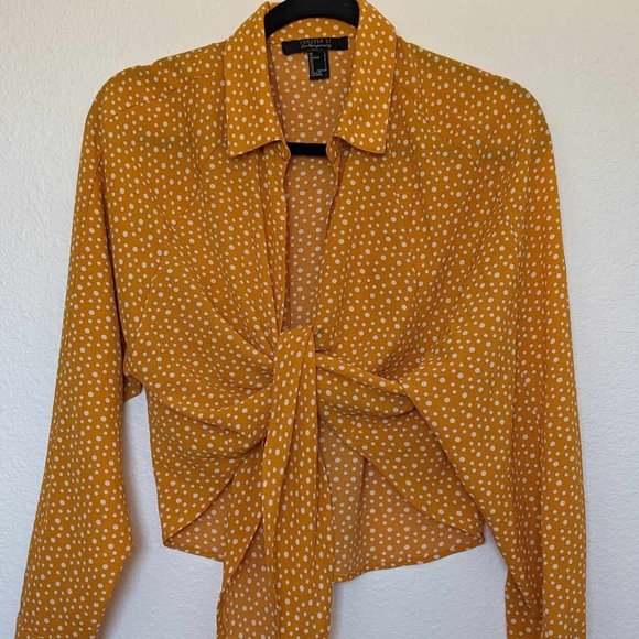 Forever 21 - Mustard yellow polka dot tie front blouse - L - Picture 1 of 5